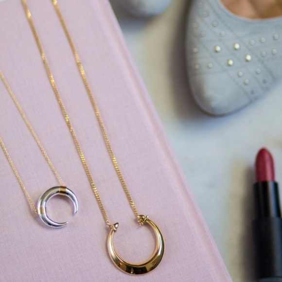 Stella & Dot | Retired Dainty Silver + Gold Half Moon Luna Pendant Necklace - Picture 3 of 12